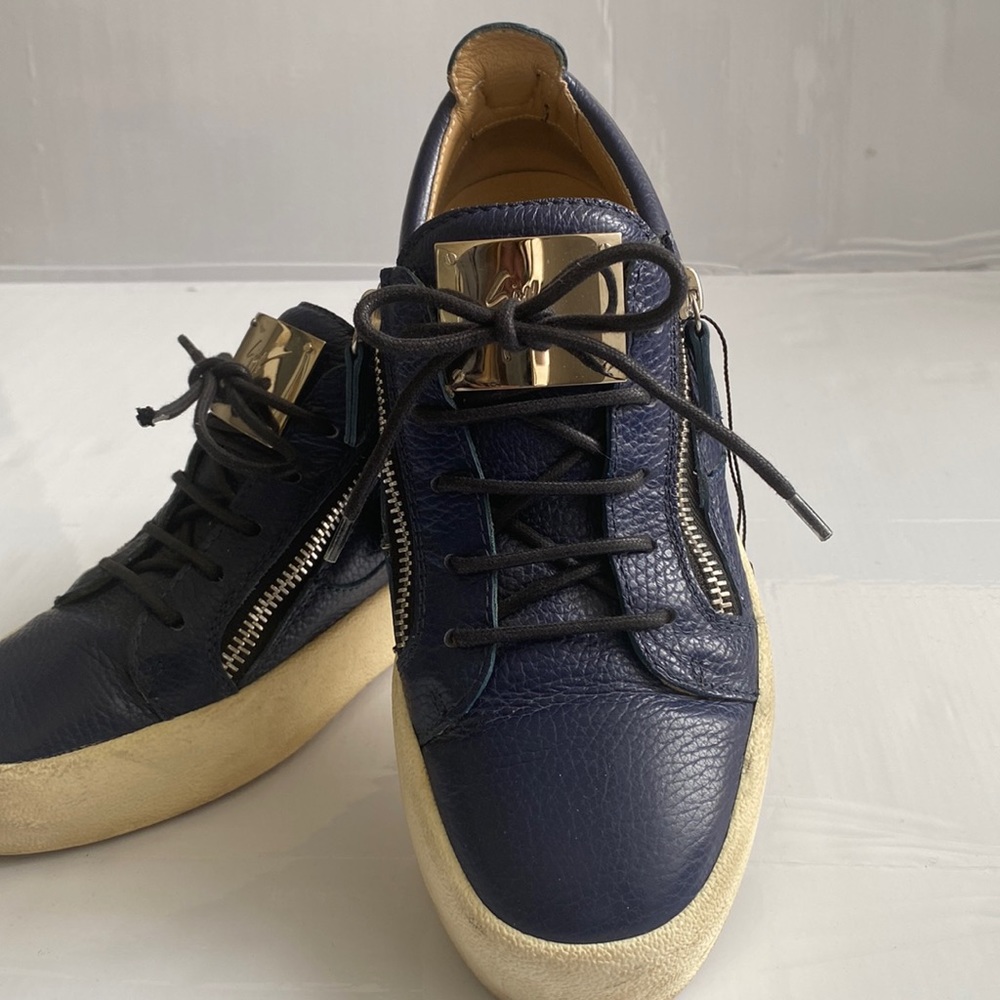 Giuseppe Zanotti Blue Leather Sneakers w Zippers, Animal Print, Laces Size 10